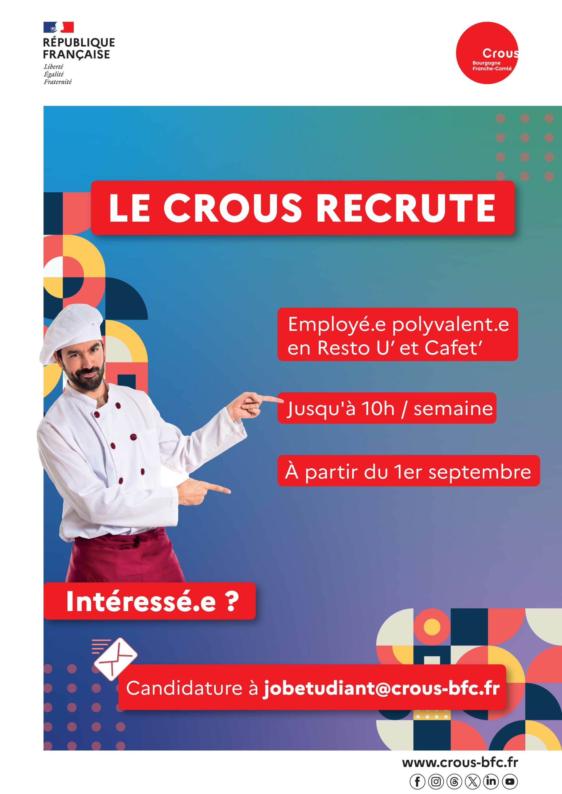 Le CROUS BFC recrute des étudiants pour ses restos U’ : postule dès maintenant !